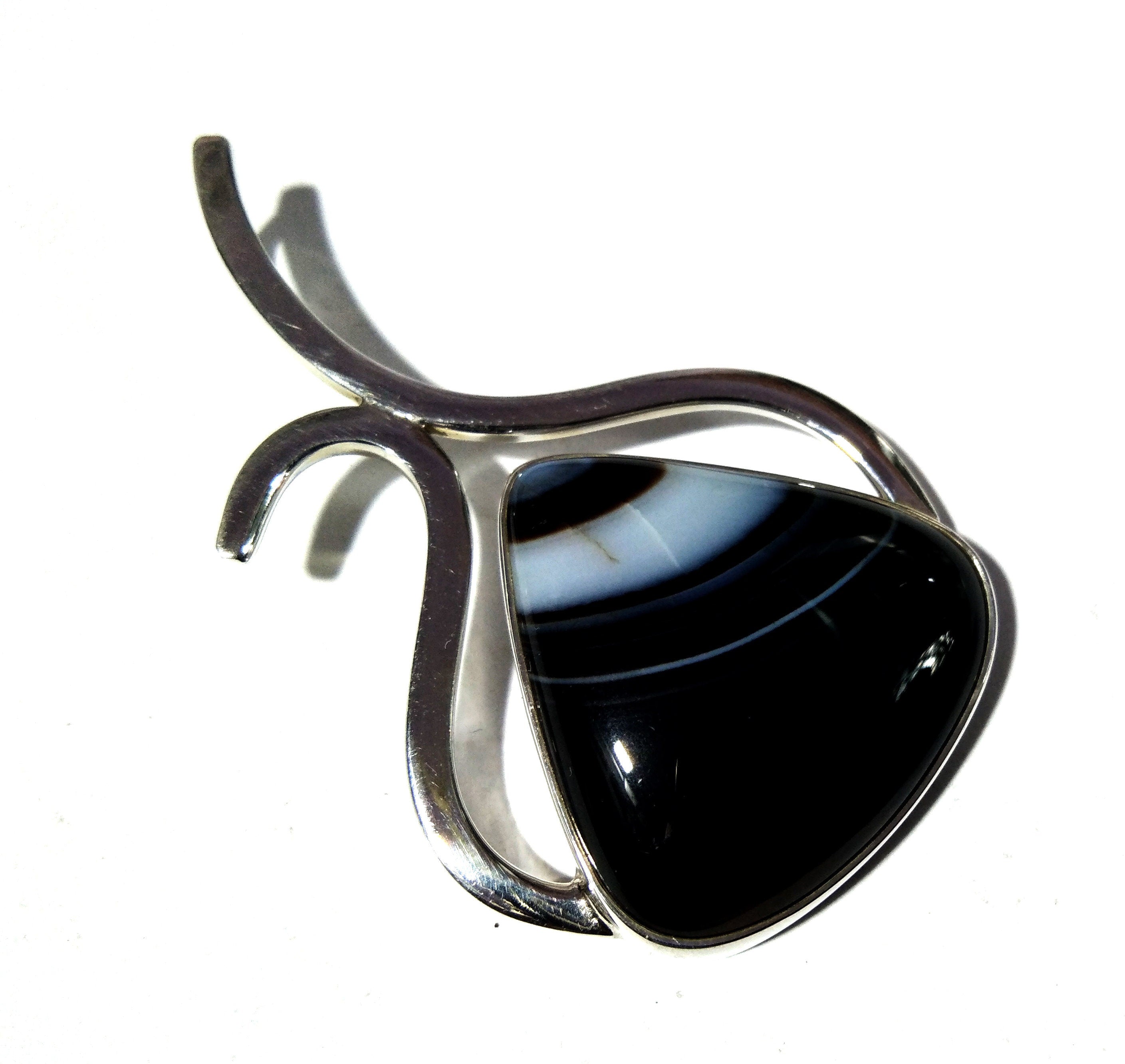 Natural Black Banded Agate Stone Pendant, Solid 925 Sterling Silver Pendant, Design Pendent Jewelry, Gift Birthday Pendant Jewelry